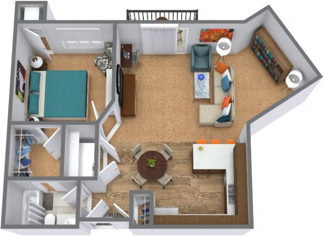 1 Bed 1 Bath Floor Plan at Rivers Edge Apartments, Otsego, MN